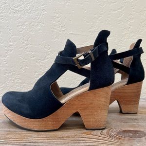 Free People Cedar Clog Black Suede Wood Platform